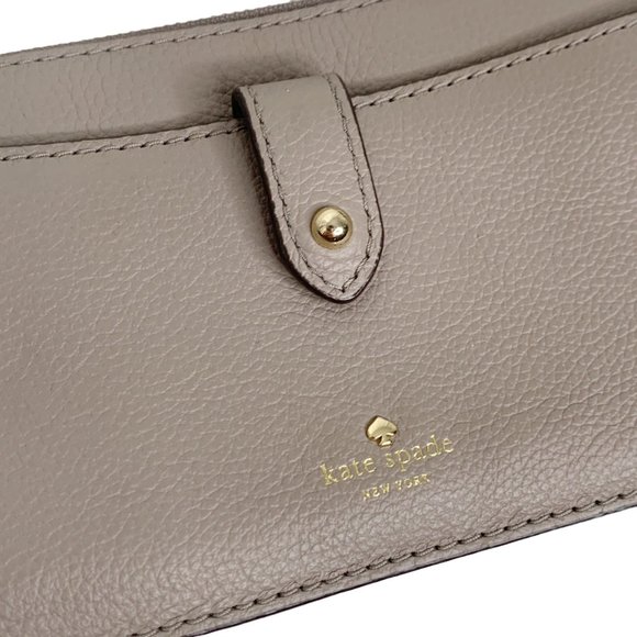 Kate Spade Beige Tan Crossbody Bag Purse Leather Zip Slots Gold Detachable Strap - Picture 3 of 12